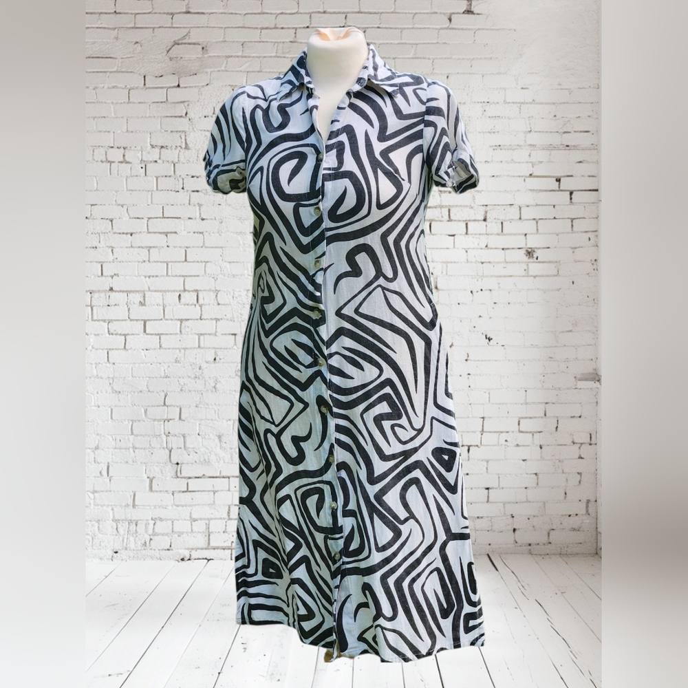 Women's Sz Small Dress Cotton Flax Abstract Maxi Artsy Lagenlook Art - Picture 7 of 10